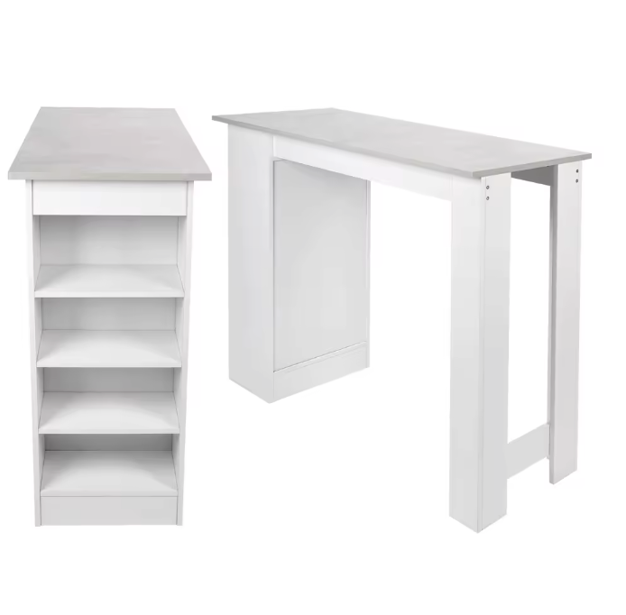 Luxe Multifunctionele bartafel wit - Houtlook - Opbergruimte en legplanken