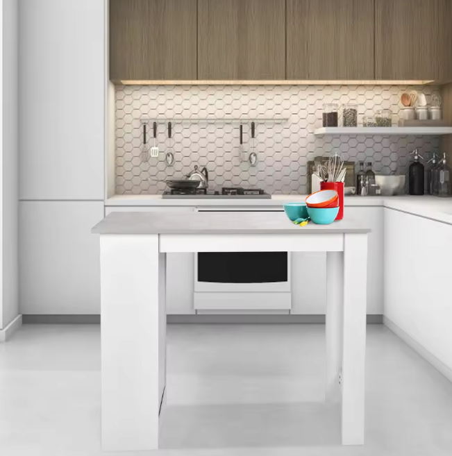 Luxe Multifunctionele bartafel wit - Houtlook - Opbergruimte en legplanken