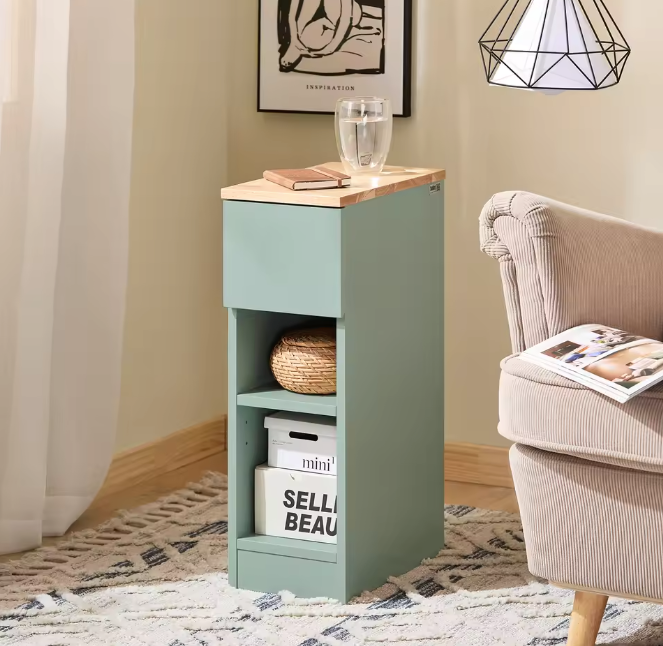 Smal nachtkastje met lade en open vak – 60cm hoog