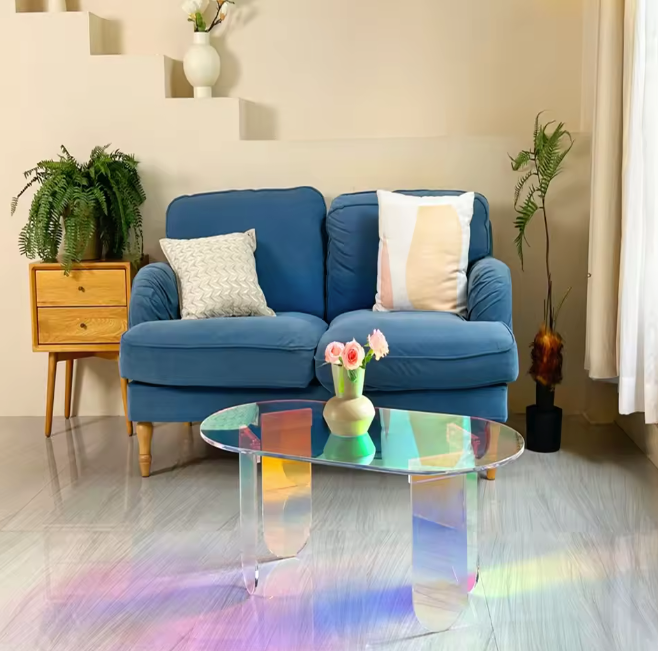 Iriserende Acryl Salontafel – Ovaal Design met 4 Poten
