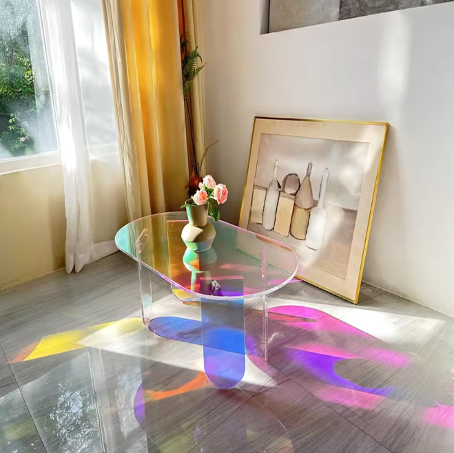 Iriserende Acryl Salontafel – Ovaal Design met 4 Poten