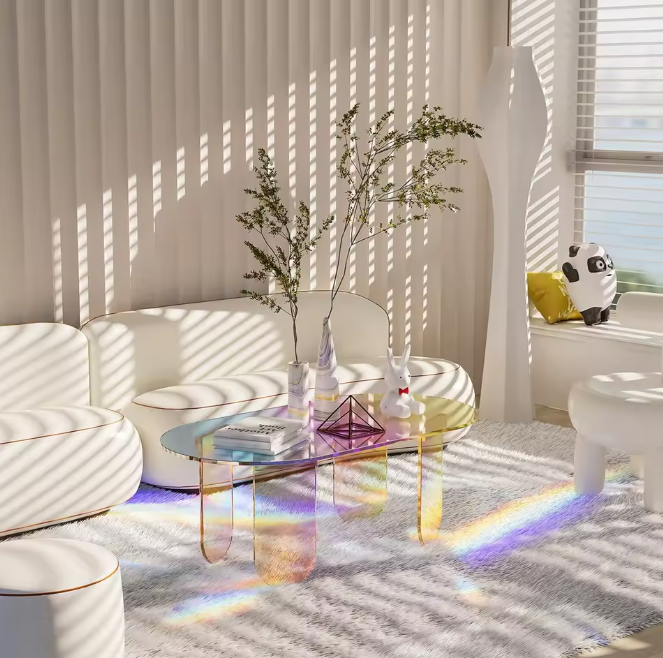 Iriserende Acryl Salontafel – Ovaal Design met 4 Poten