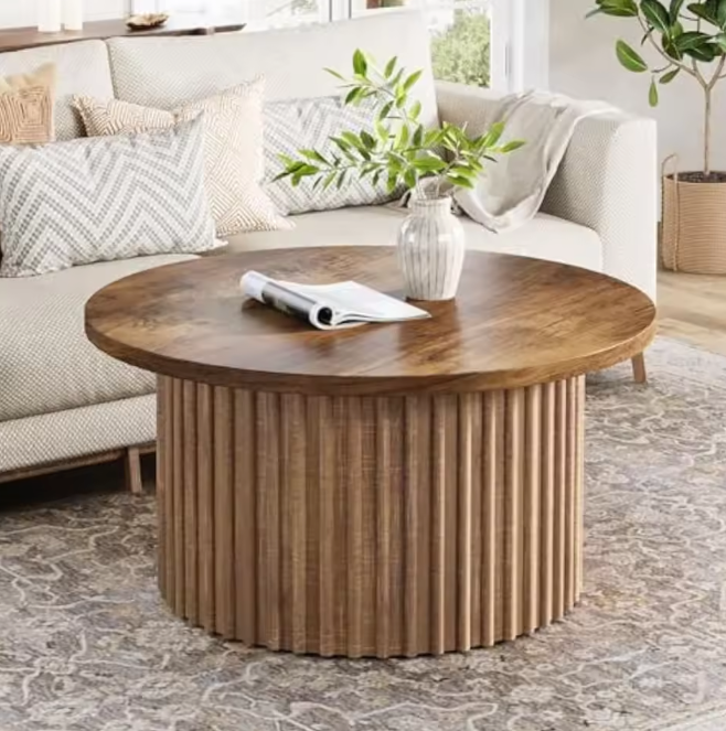 Ronde salontafel 80 cm – houtlook met metalen onderstel