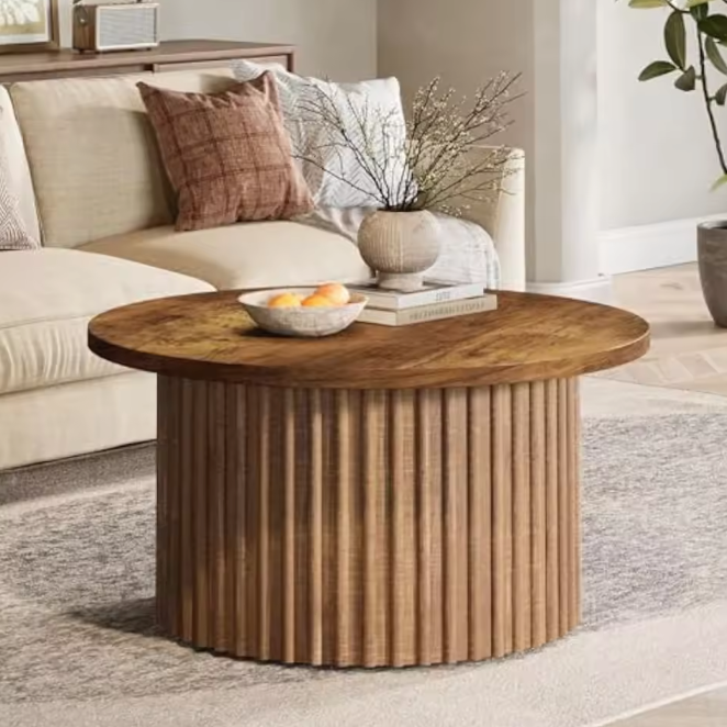 Ronde salontafel 80 cm – houtlook met metalen onderstel