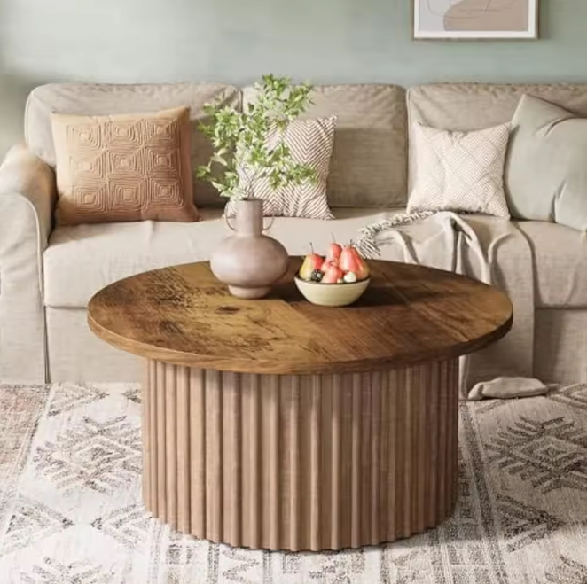 Ronde salontafel 80 cm – houtlook met metalen onderstel