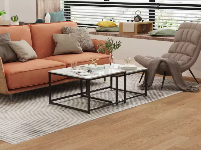 2-delige salontafel set van gesinterde steen en metaal – Inklapbaar