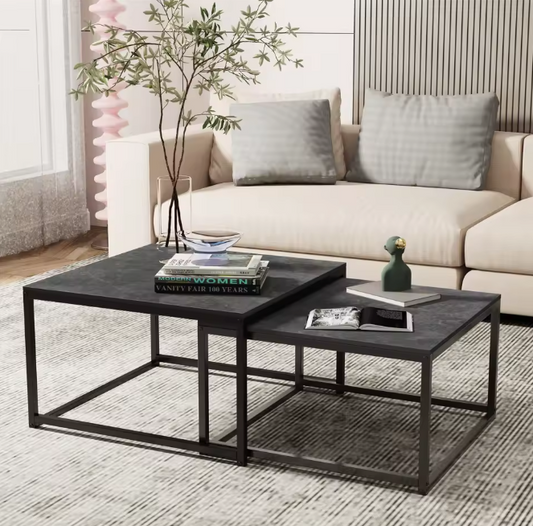 2-delige salontafel set van gesinterde steen en metaal – Inklapbaar