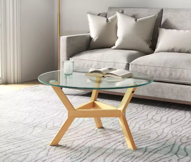 Ronde salontafel van glas – Ø80 cm met verstelbare poten