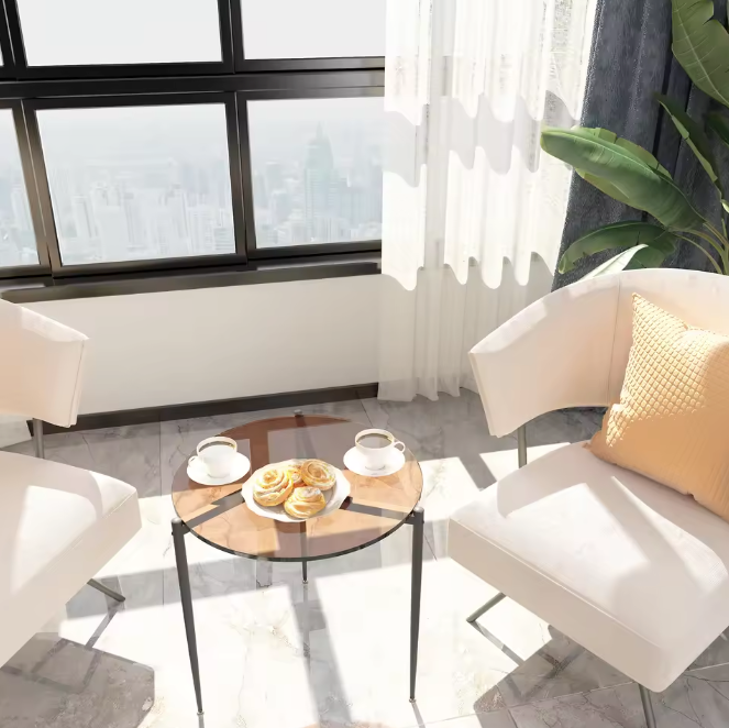 Ronde glazen bijzettafel – met metalen poten, Ø50 cm