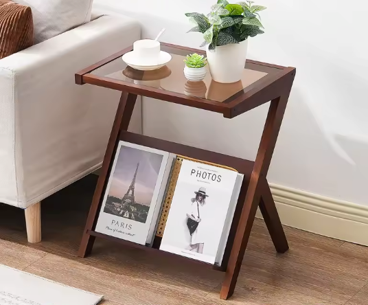 Z-vormige rotan salontafel met glazen blad – 50 en 120cm