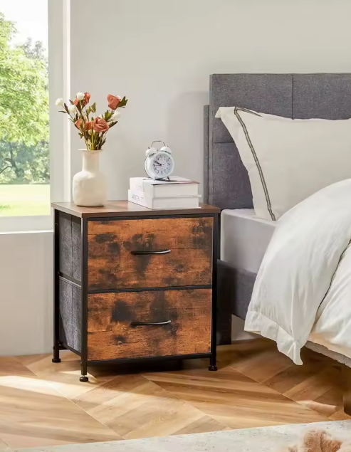 Nachtkastje met 2 Stoffen Laden – Compact & Multifunctioneel