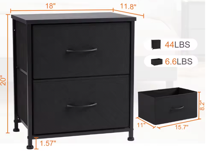 Nachtkastje met 2 Stoffen Laden – Compact & Multifunctioneel