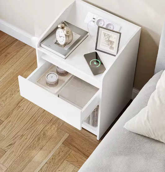 Nachtkastje met LED & Laadstation – 1 Lade & Opbergvak
