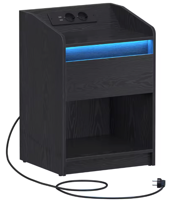 Nachtkastje met LED & Laadstation – 1 Lade & Opbergvak