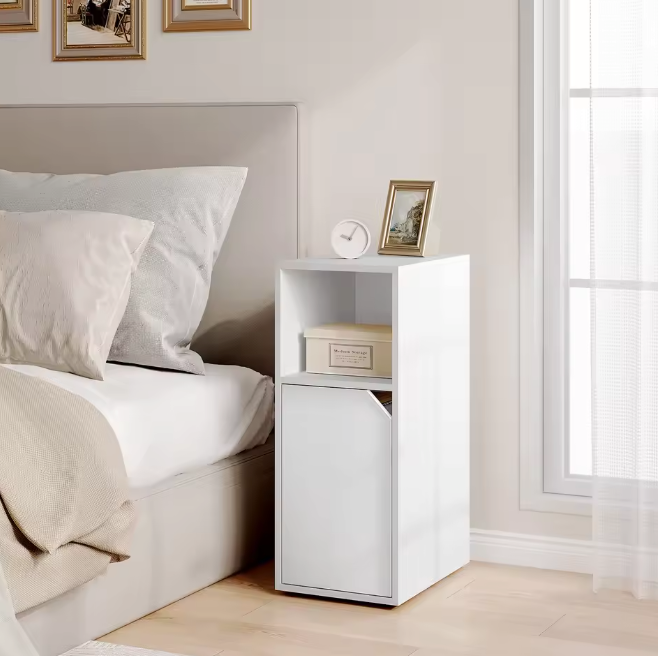 Smal Nachtkastje met Deur & Open Vakken – Verstelbare Plank