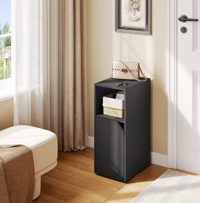 Smal Nachtkastje met Deur & Open Vakken – Verstelbare Plank