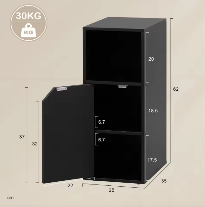 Smal Nachtkastje met Deur & Open Vakken – Verstelbare Plank