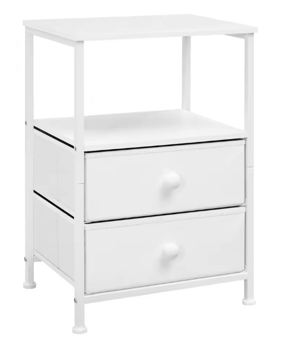 Nachtkastje met 2 Stoffen Lades – Houten Bijzettafel met Open Vak