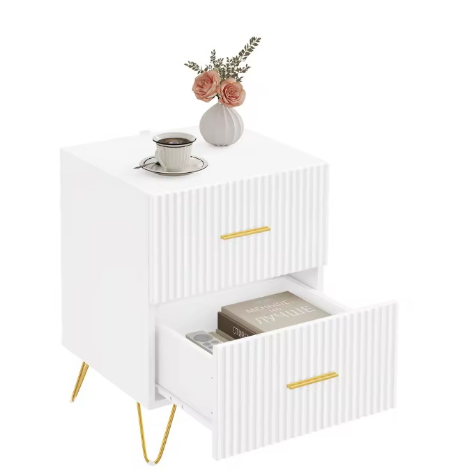 Nachtkastje met 2 Lades – Modern Design met Gouden Accenten