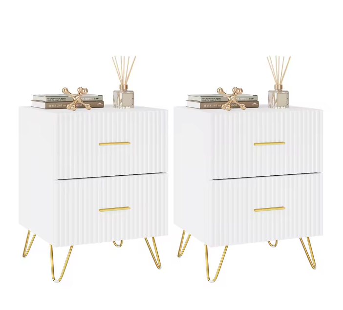 Nachtkastje met 2 Lades – Modern Design met Gouden Accenten