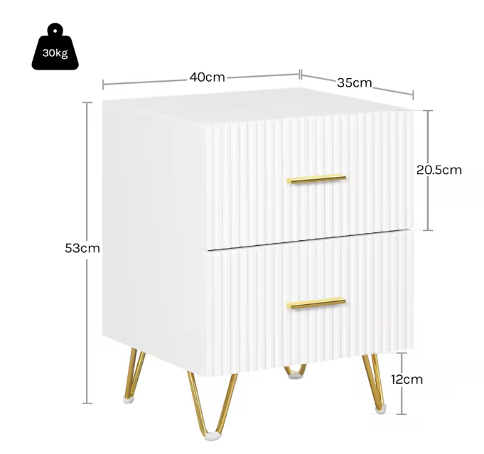 Nachtkastje met 2 Lades – Modern Design met Gouden Accenten