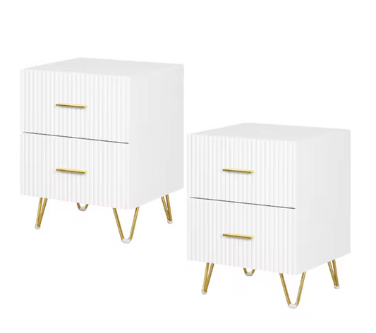 Nachtkastje met 2 Lades – Modern Design met Gouden Accenten