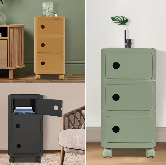 Mobiel 3-Laags Nachtkastje met Wielen – Modern & Ruimtebesparend