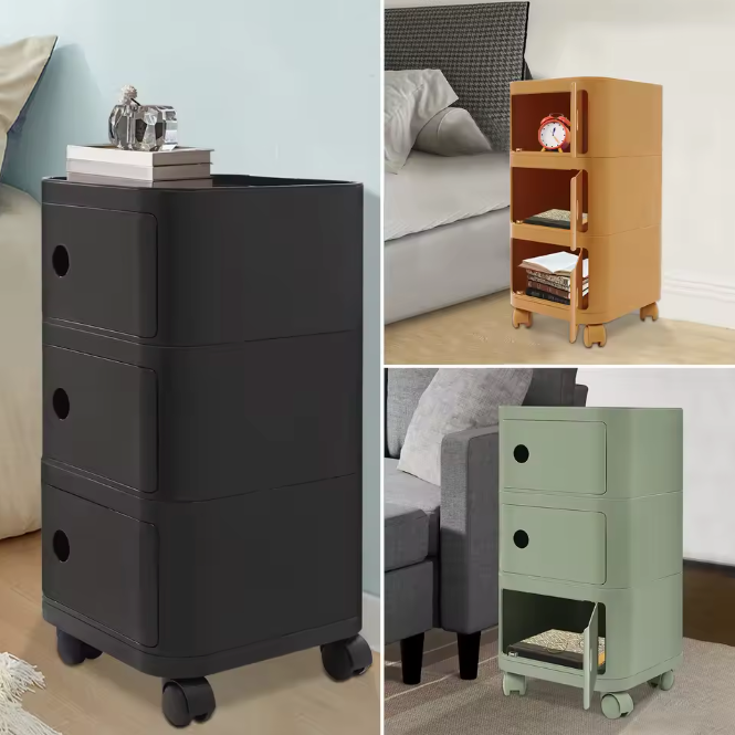 Mobiel 3-Laags Nachtkastje met Wielen – Modern & Ruimtebesparend