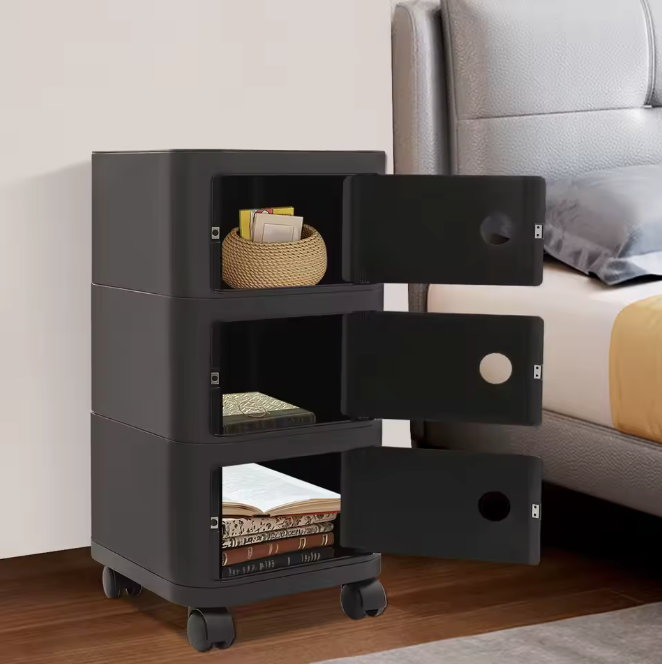 Mobiel 3-Laags Nachtkastje met Wielen – Modern & Ruimtebesparend