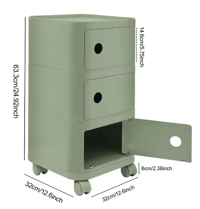 Mobiel 3-Laags Nachtkastje met Wielen – Modern & Ruimtebesparend