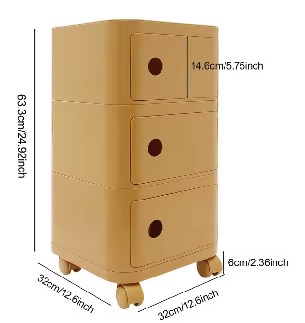 Mobiel 3-Laags Nachtkastje met Wielen – Modern & Ruimtebesparend