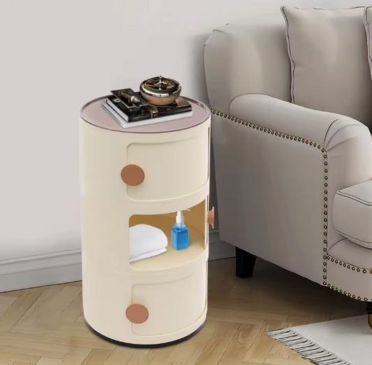 Moderne Ronde Nachtkastje met 3 Lades – Staand & Volledig Gemonteerd
