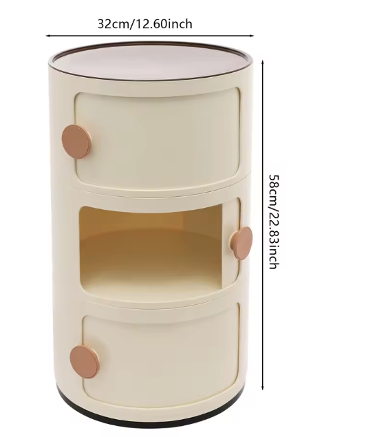 Moderne Ronde Nachtkastje met 3 Lades – Staand & Volledig Gemonteerd