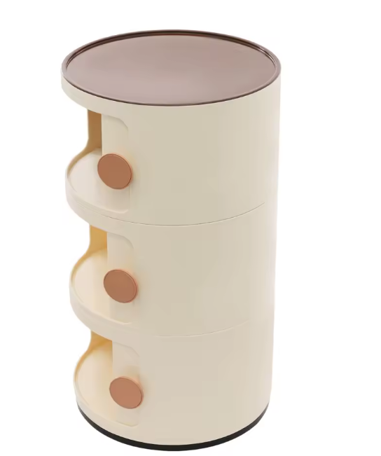 Moderne Ronde Nachtkastje met 3 Lades – Staand & Volledig Gemonteerd