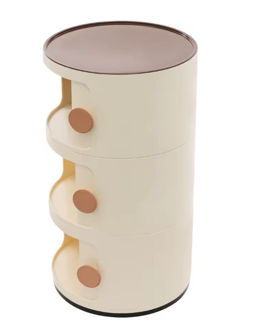 Moderne Ronde Nachtkastje met 3 Lades – Staand & Volledig Gemonteerd