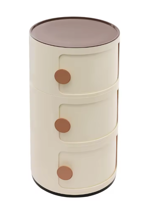 Moderne Ronde Nachtkastje met 3 Lades – Staand & Volledig Gemonteerd