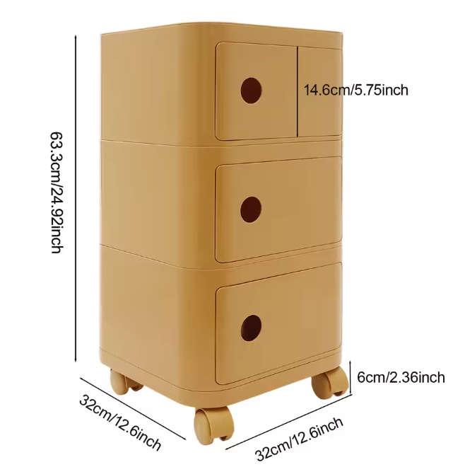 3-Laags Rollend Nachtkastje met Wielen – Modern & Sterk Draagvermogen