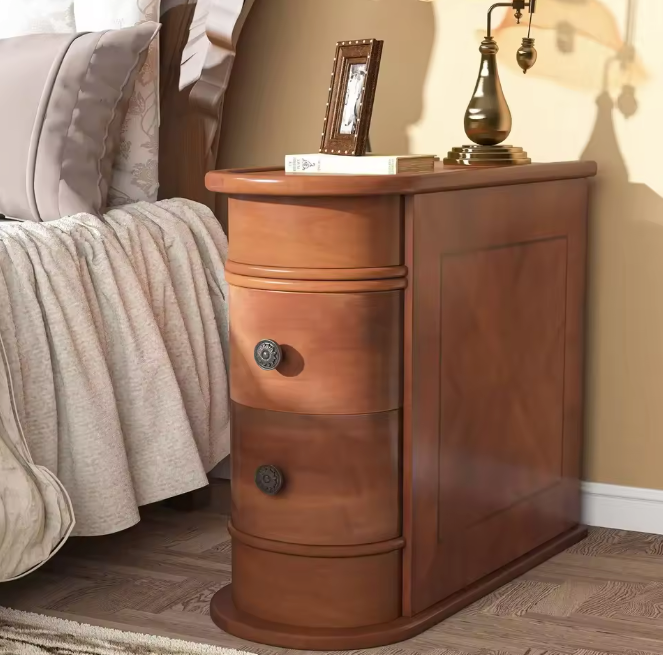 Ronde Houten Nachtkastje met 2 Lades – Klassiek & Volledig Gemonteerd