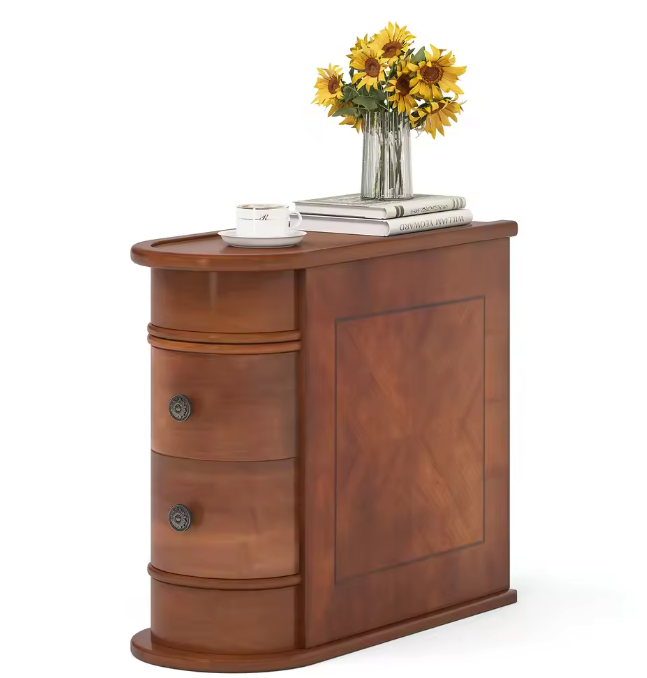 Ronde Houten Nachtkastje met 2 Lades – Klassiek & Volledig Gemonteerd