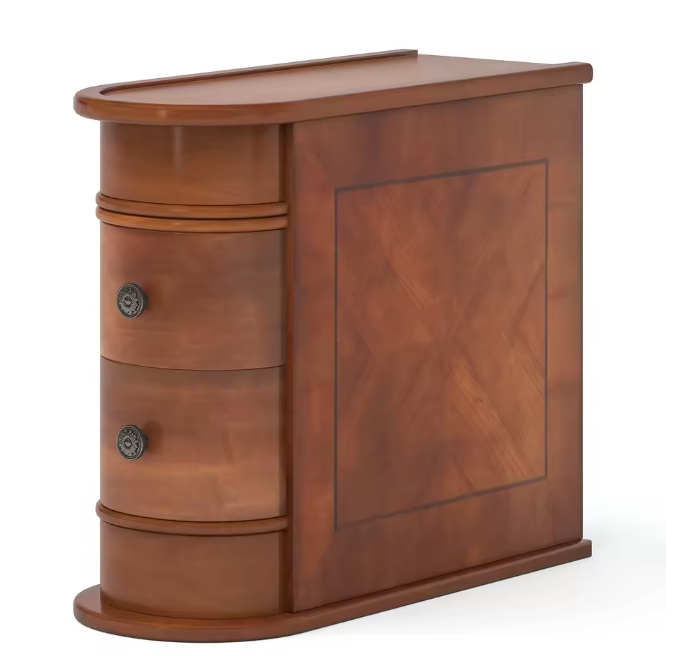 Ronde Houten Nachtkastje met 2 Lades – Klassiek & Volledig Gemonteerd