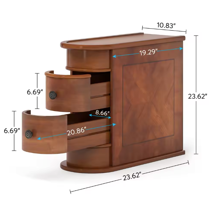 Ronde Houten Nachtkastje met 2 Lades – Klassiek & Volledig Gemonteerd