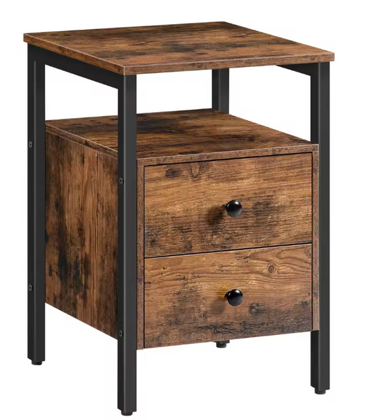 Nachtkastje met 2 Lades & Planken – Industrieel Bruin Metaal
