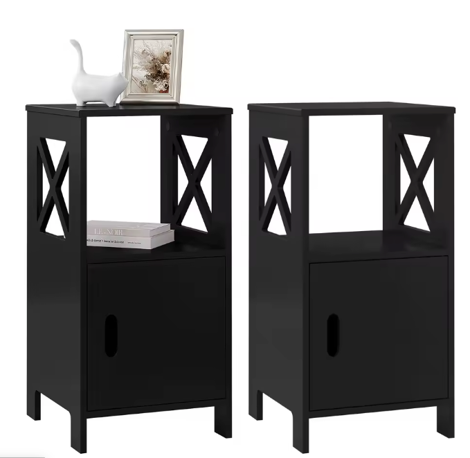 Set van 2 Smalle Nachtkastjes – Wit, 60 cm Hoog met Deur & Open Vaks