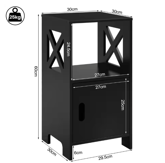 Set van 2 Smalle Nachtkastjes – Wit, 60 cm Hoog met Deur & Open Vaks