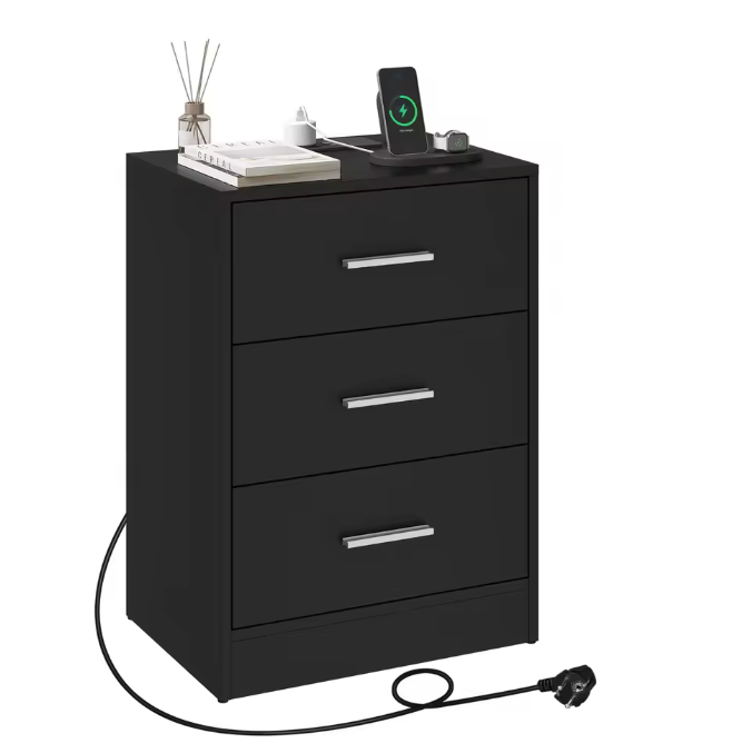 Nachtkastje met Oplaadstation – 3 Lades, USB & Type-C Poort