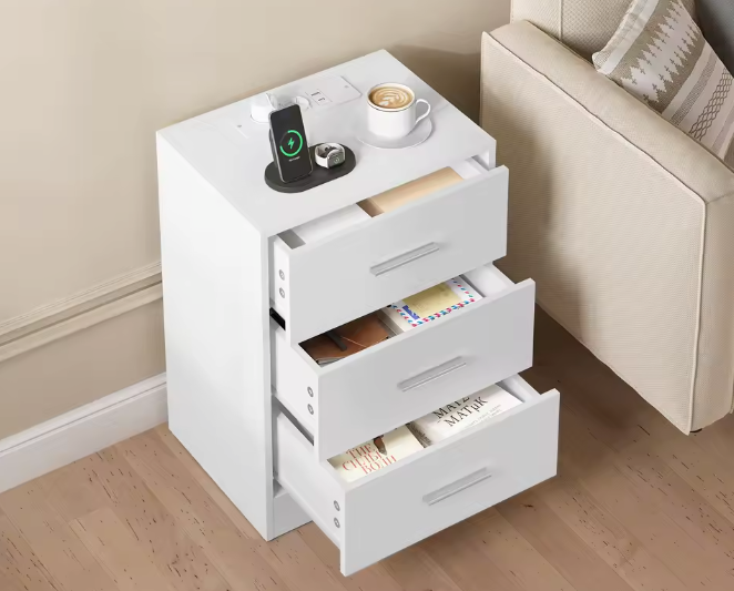 Nachtkastje met Oplaadstation – 3 Lades, USB & Type-C Poort