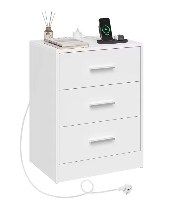 Nachtkastje met Oplaadstation – 3 Lades, USB & Type-C Poort