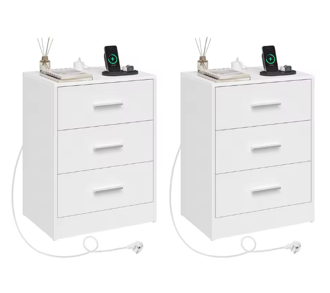 Nachtkastje met Oplaadstation – 3 Lades, USB & Type-C Poort