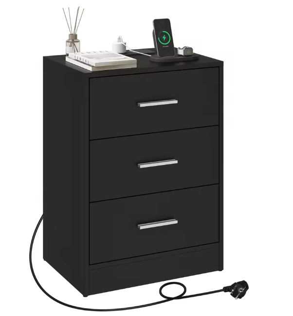 Nachtkastje met Oplaadstation – 3 Lades, USB & Type-C Poort