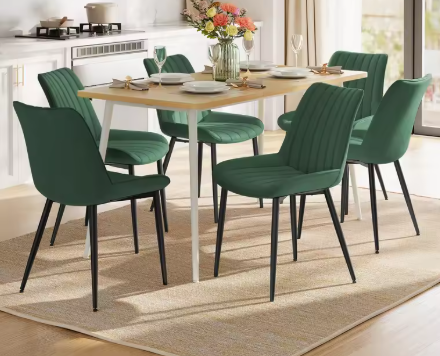 Set van 6 Gestoffeerde Eetkamerstoelen – Leerlook Stof & Metalen Poten, Modern en Ergonomisch